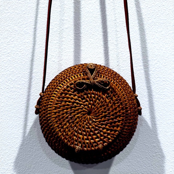 Boho Round Rattan Woven Wicker Bag - Picture 5 of 7
